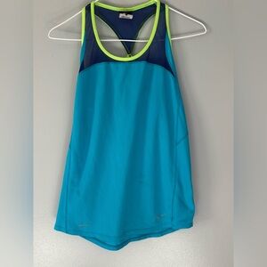 Nike Dry Fit RacerBack Tank top. Small, Teal, blue and yellow. Mesh at top.